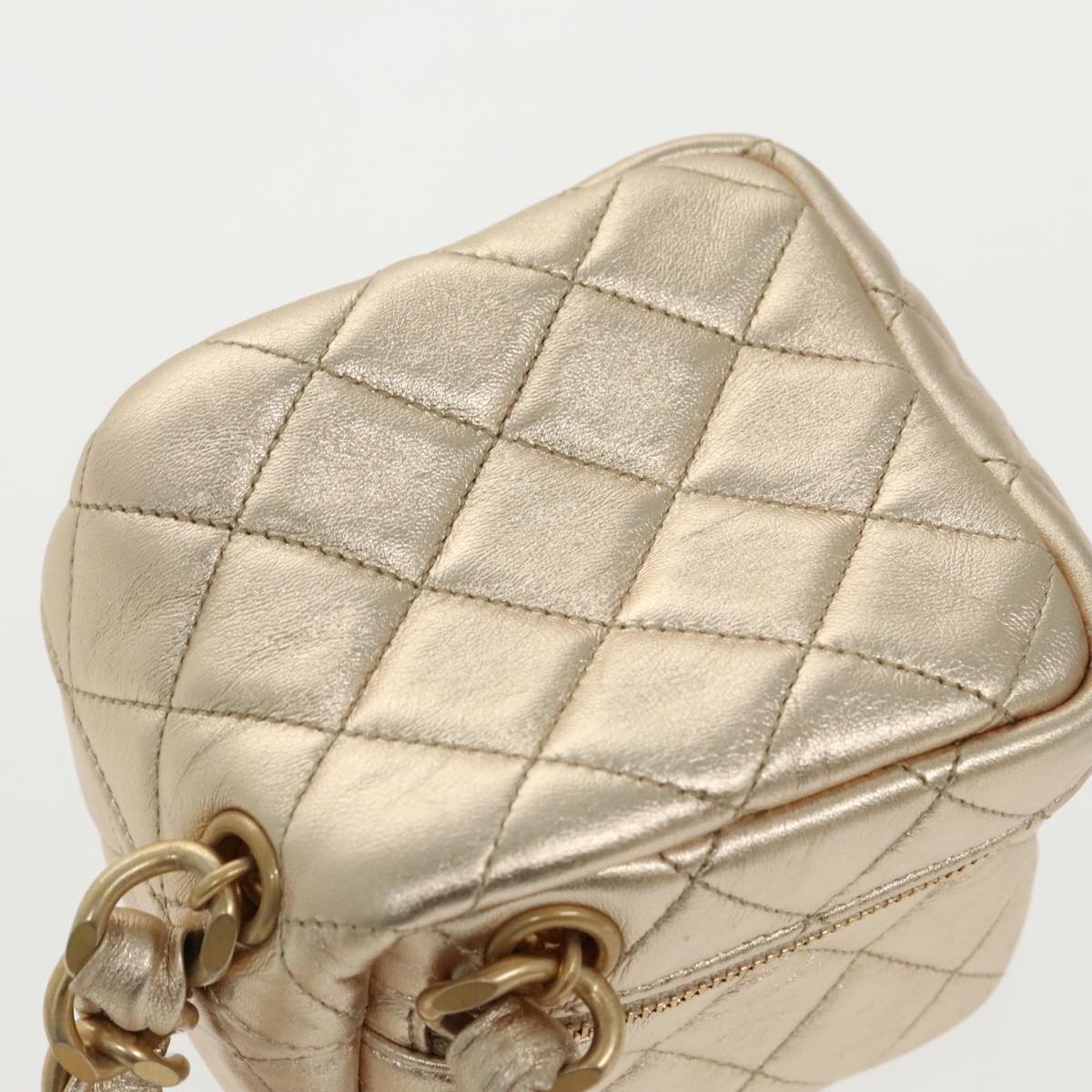 CHANEL Matelasse Chain Hand Bag Lamb Skin Gold CC 100060A