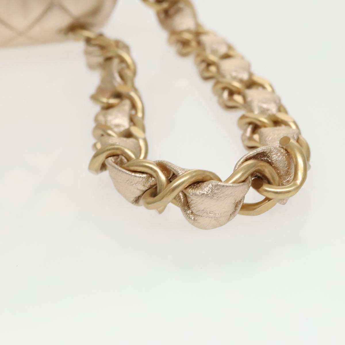 CHANEL Matelasse Chain Hand Bag Lamb Skin Gold CC 100060A