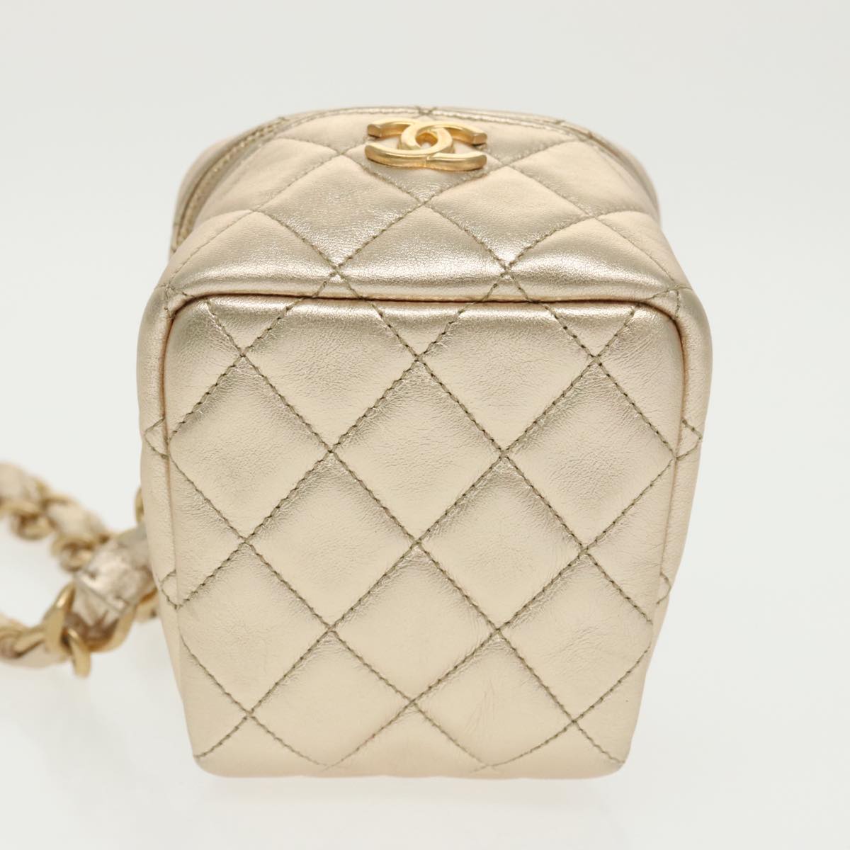 CHANEL Matelasse Chain Hand Bag Lamb Skin Gold CC 100060A