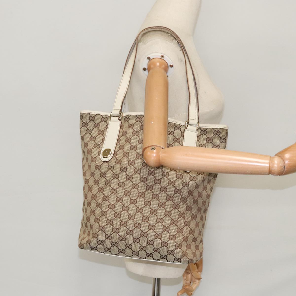 GUCCI GG Canvas Tote Bag Beige Gold 153009 100143