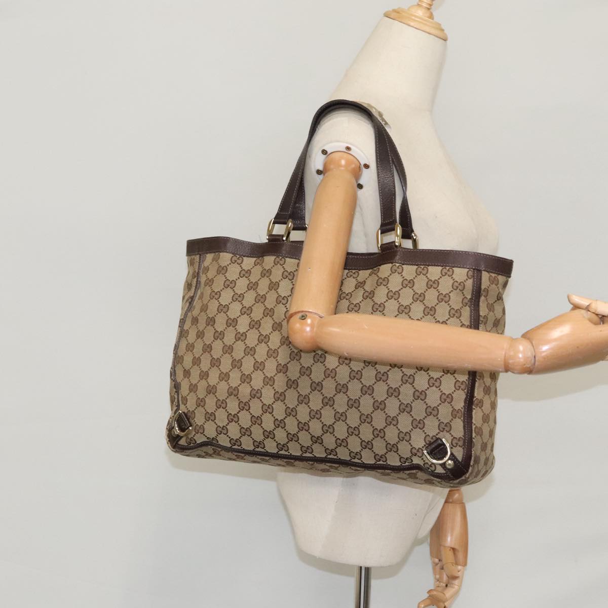 GUCCI GG Canvas Tote Bag Beige Gold 141472 100144