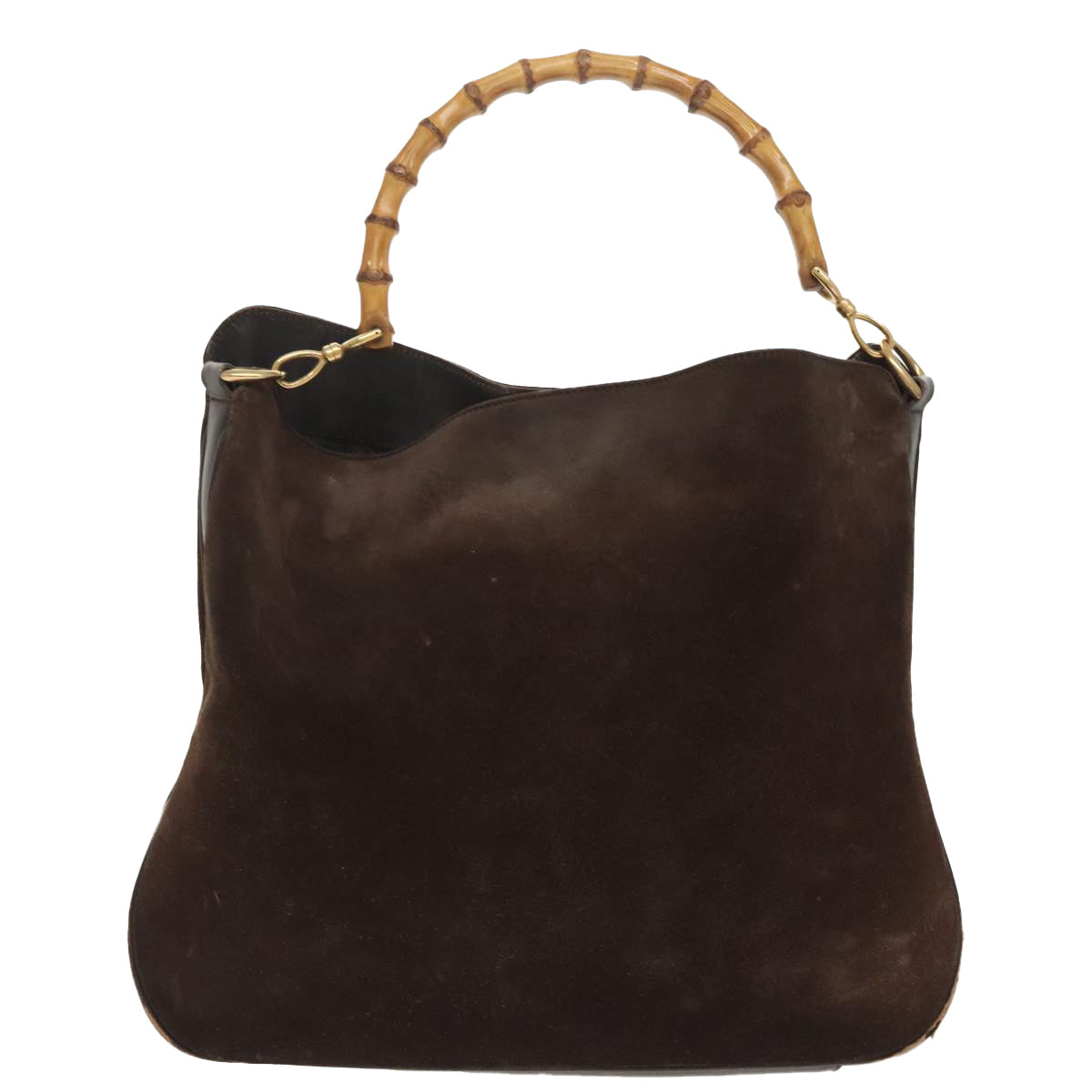 GUCCI Bamboo Shoulder Bag Suede Leather 2way Brown Gold 100190