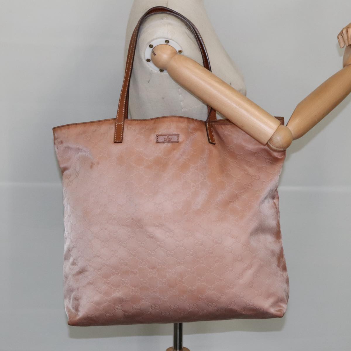 GUCCI GG Canvas Tote Bag Gold Pink 295252 100343