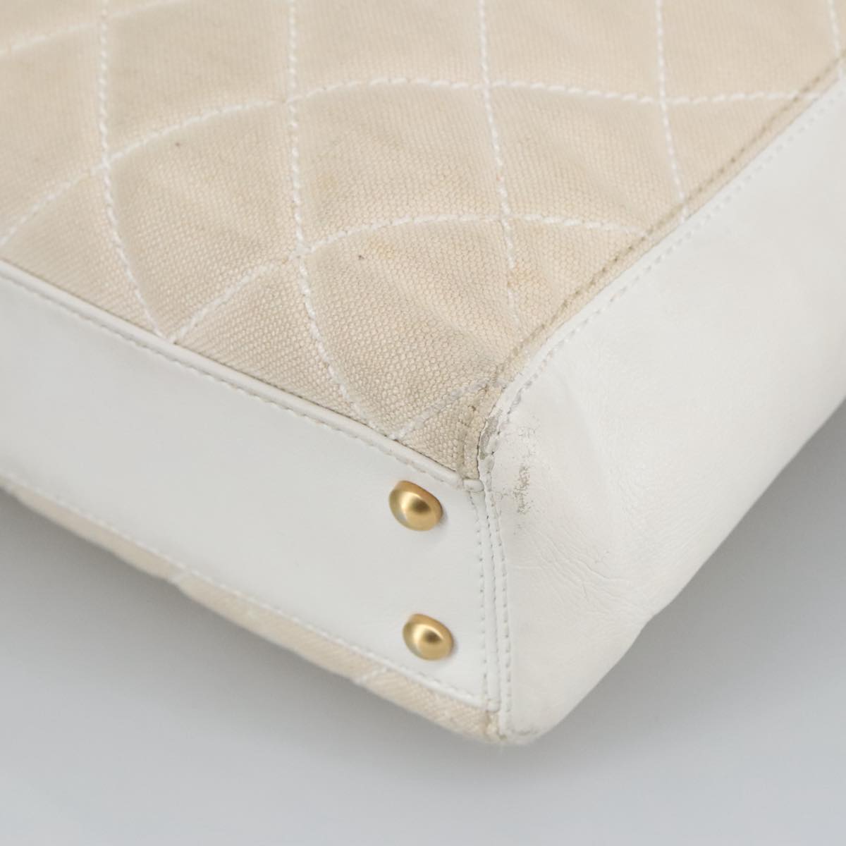 CHANEL Tote Bag Canvas Gold White CC 100722