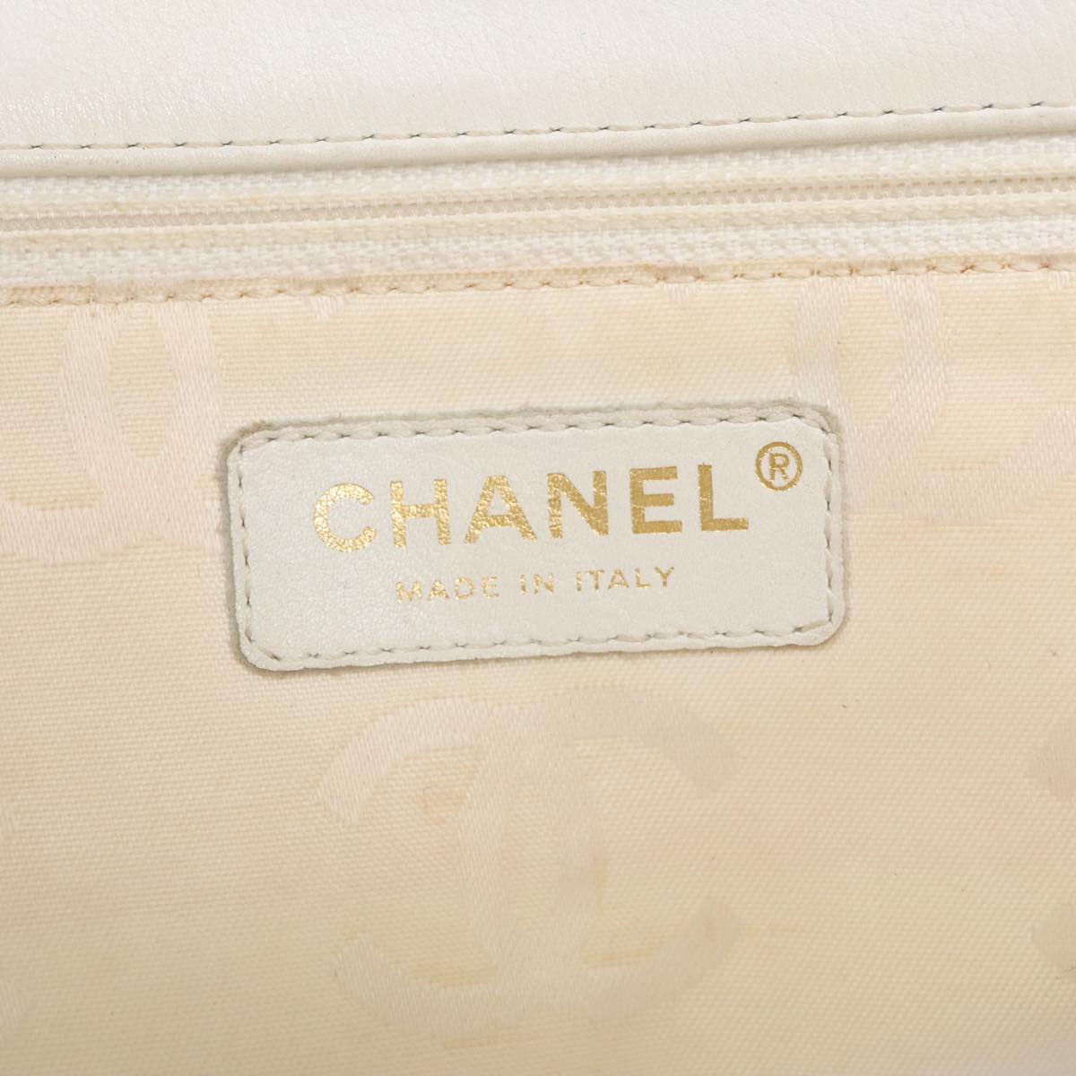 CHANEL Tote Bag Canvas Gold White CC 100722