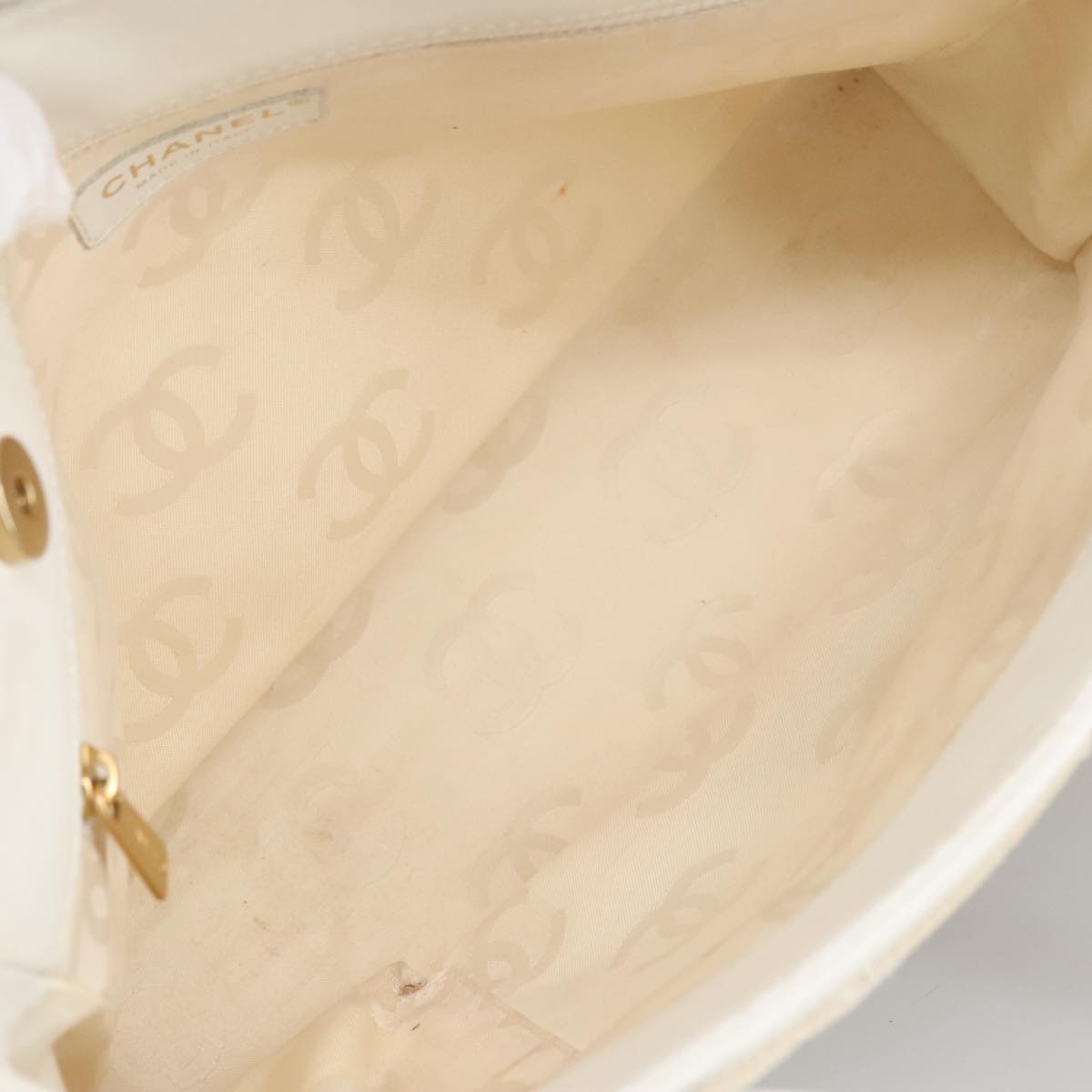 CHANEL Tote Bag Canvas Gold White CC 100722