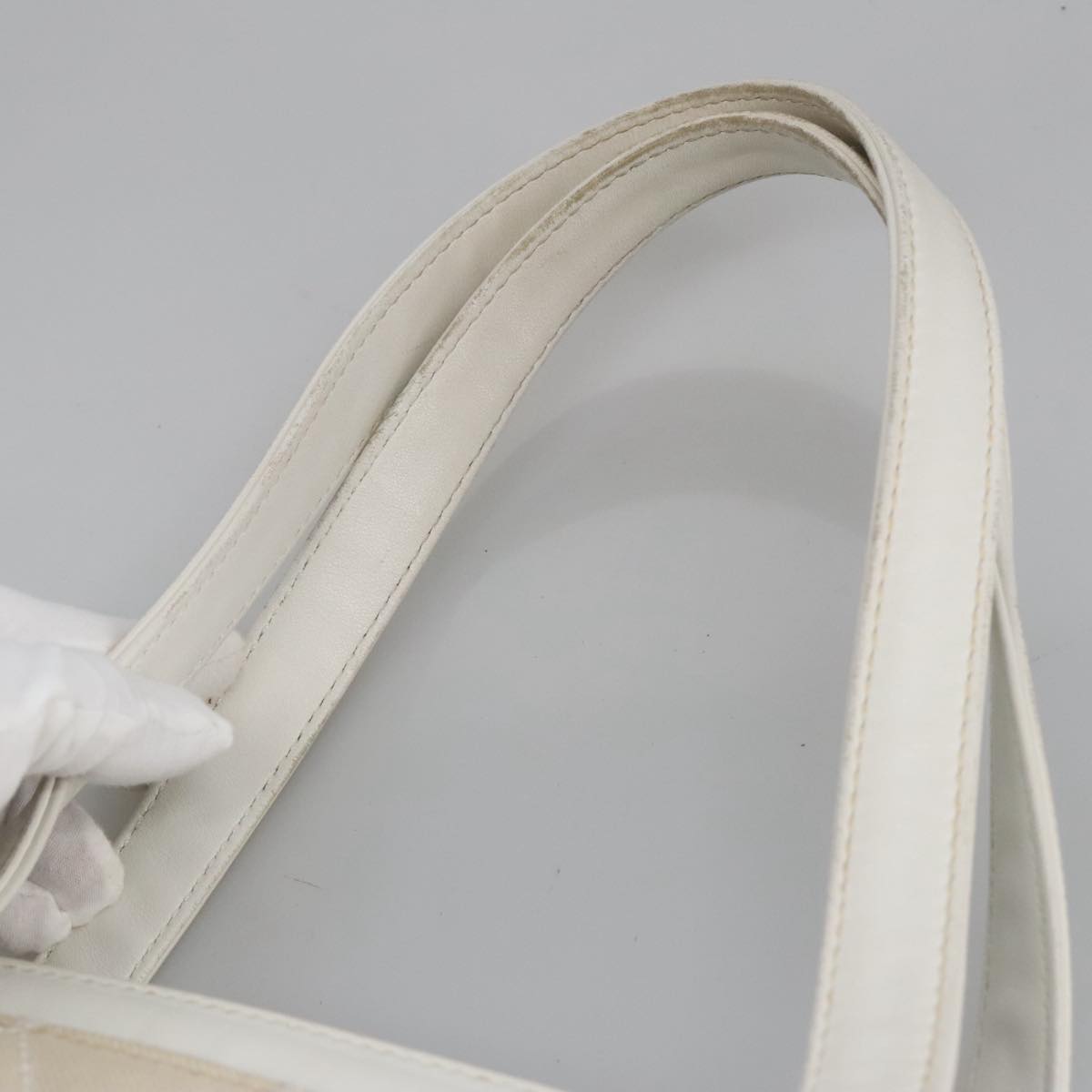 CHANEL Tote Bag Canvas Gold White CC 100722