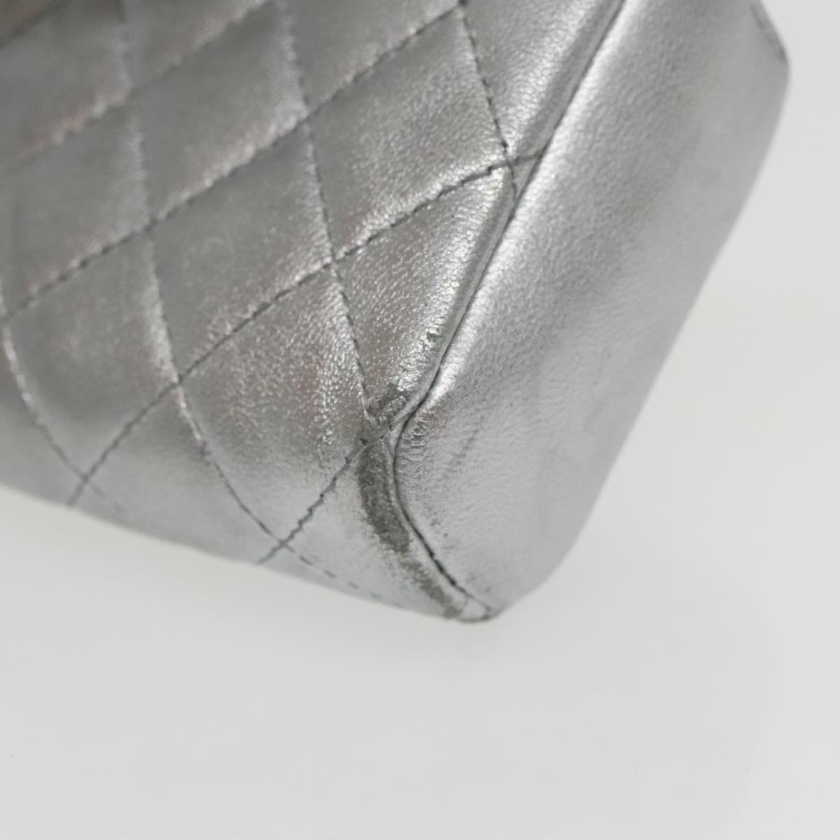 CHANEL Pouch Lamb Skin Silver CC 100726