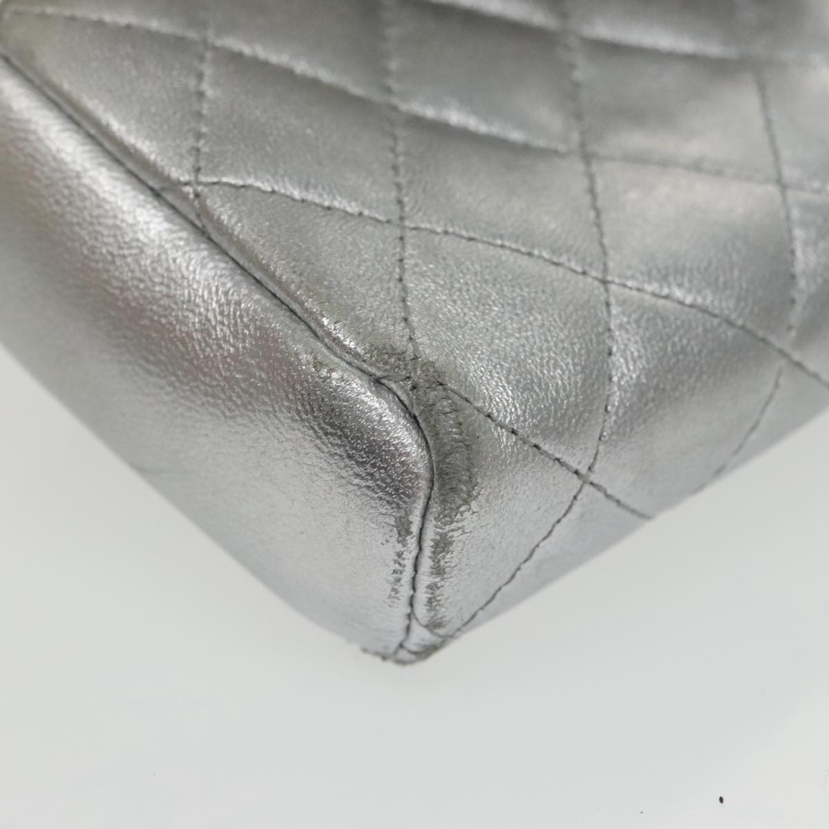 CHANEL Pouch Lamb Skin Silver CC 100726
