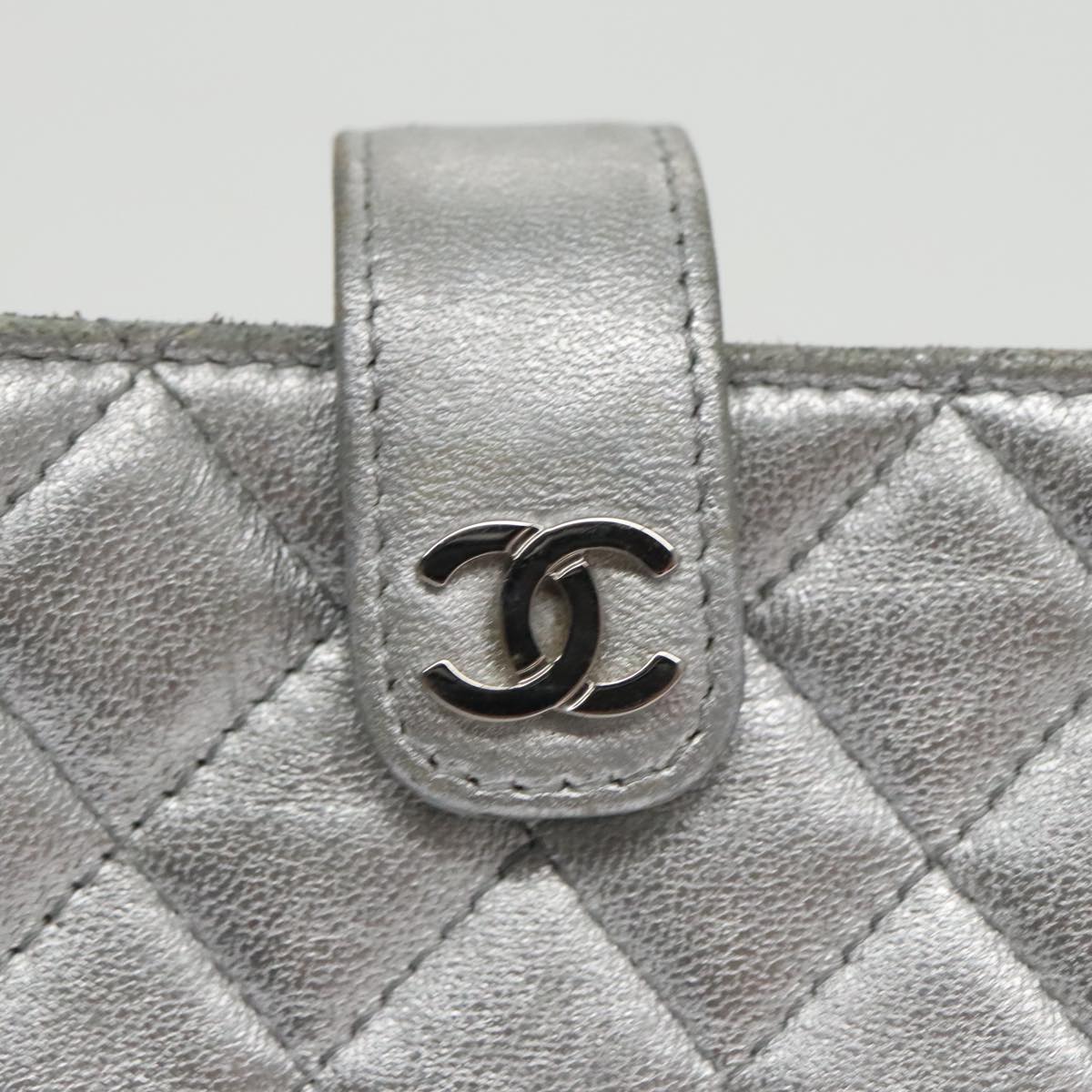 CHANEL Pouch Lamb Skin Silver CC 100726