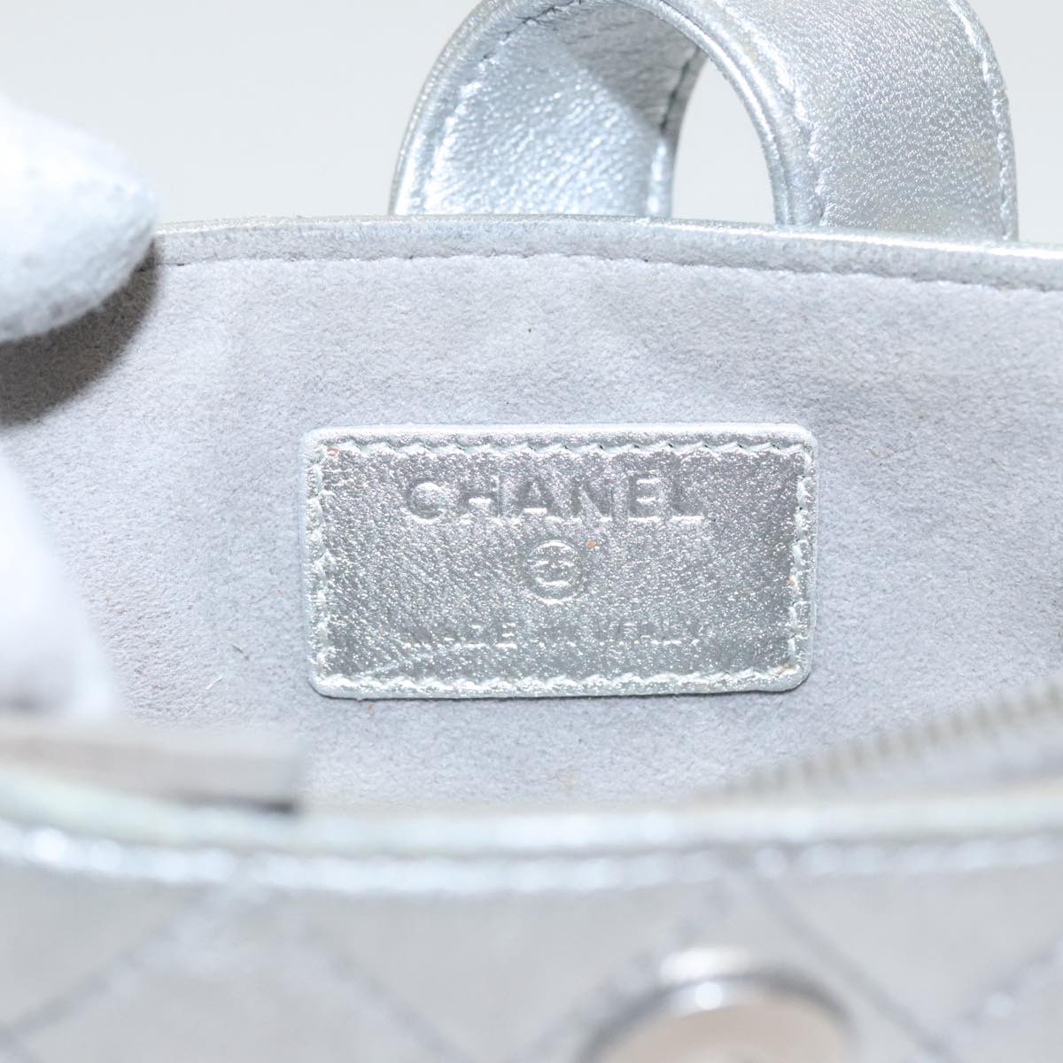CHANEL Pouch Lamb Skin Silver CC 100726