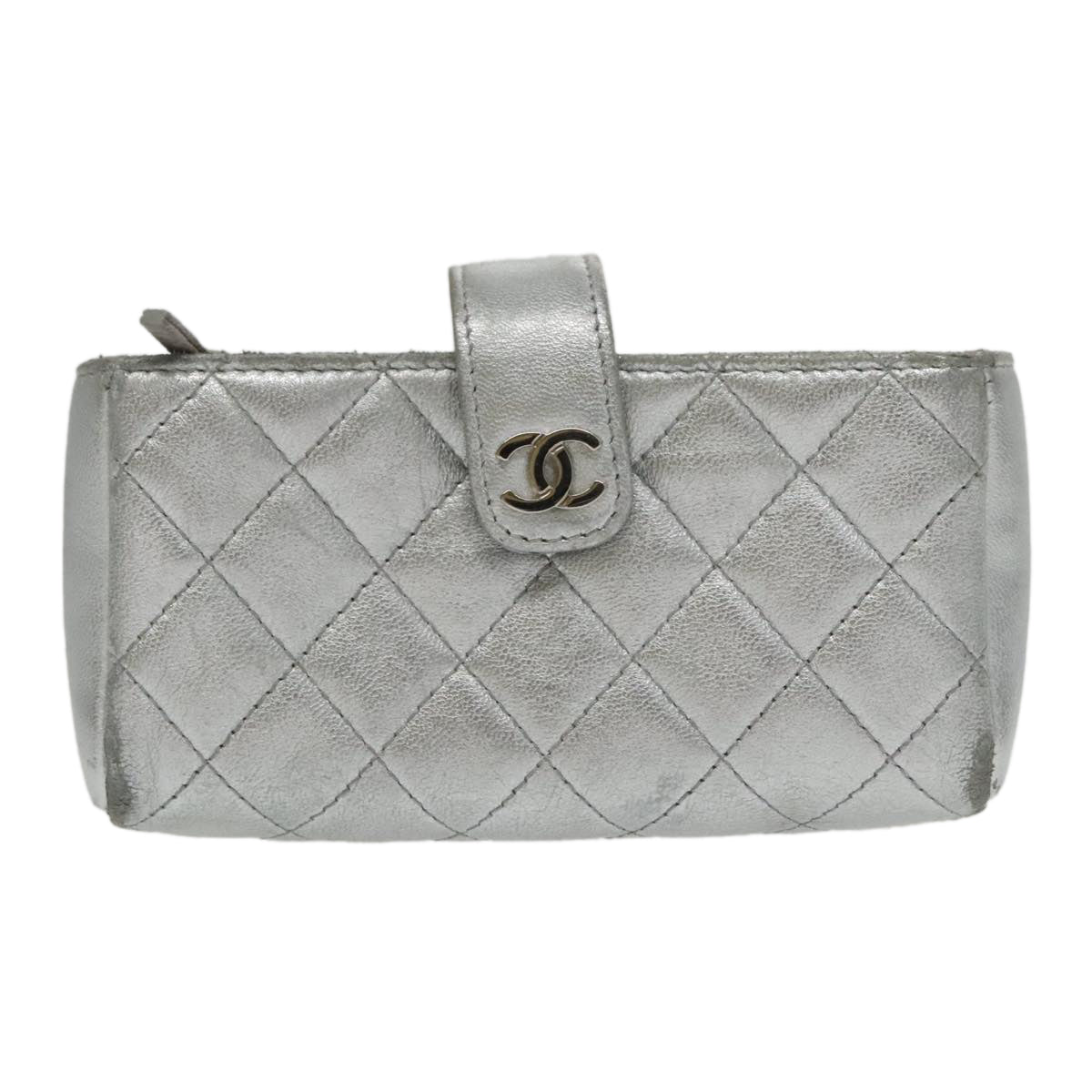 CHANEL Pouch Lamb Skin Silver CC 100726