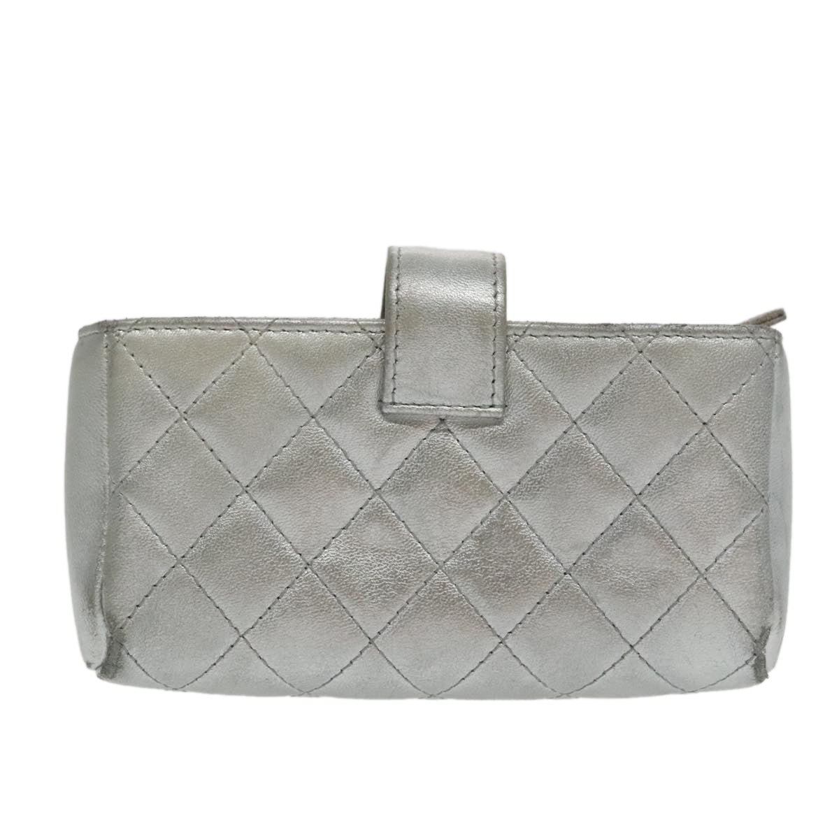 CHANEL Pouch Lamb Skin Silver CC 100726