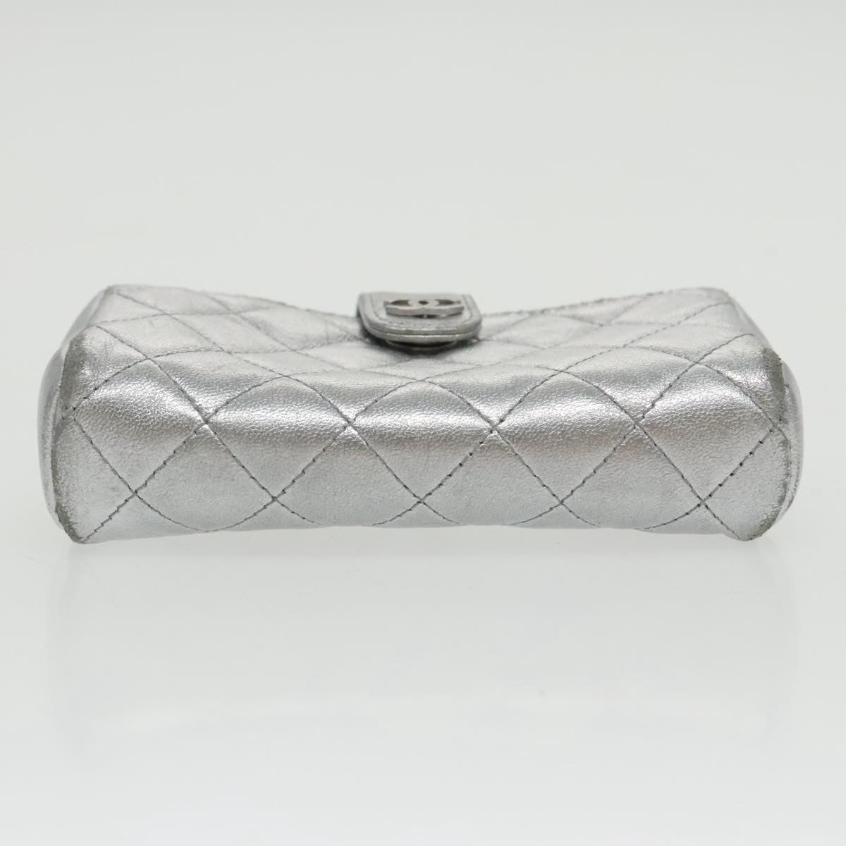 CHANEL Pouch Lamb Skin Silver CC 100726