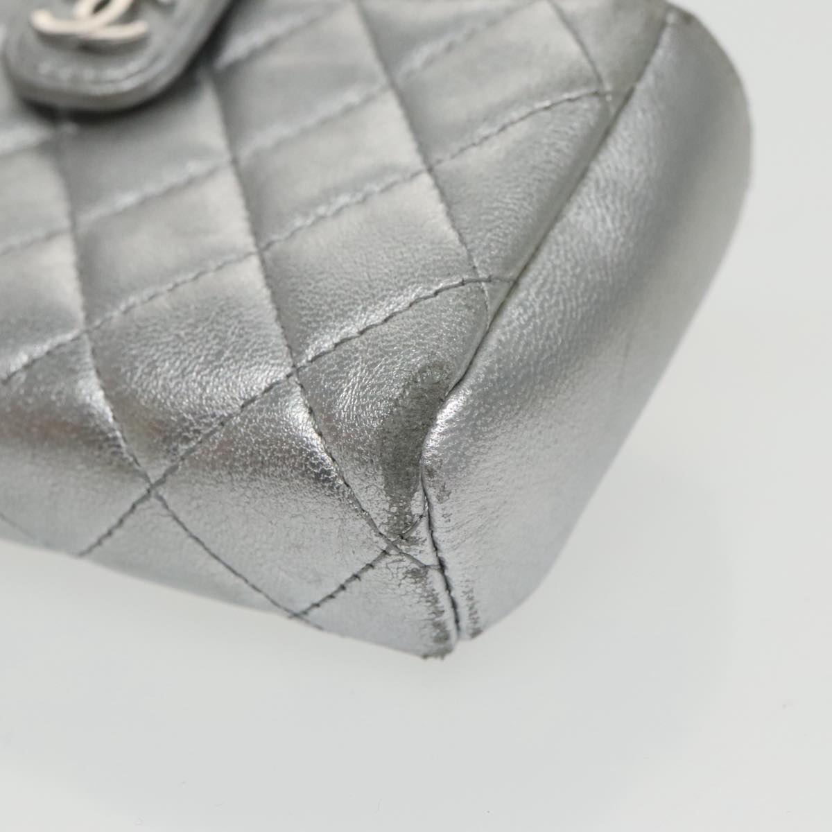 CHANEL Pouch Lamb Skin Silver CC 100726