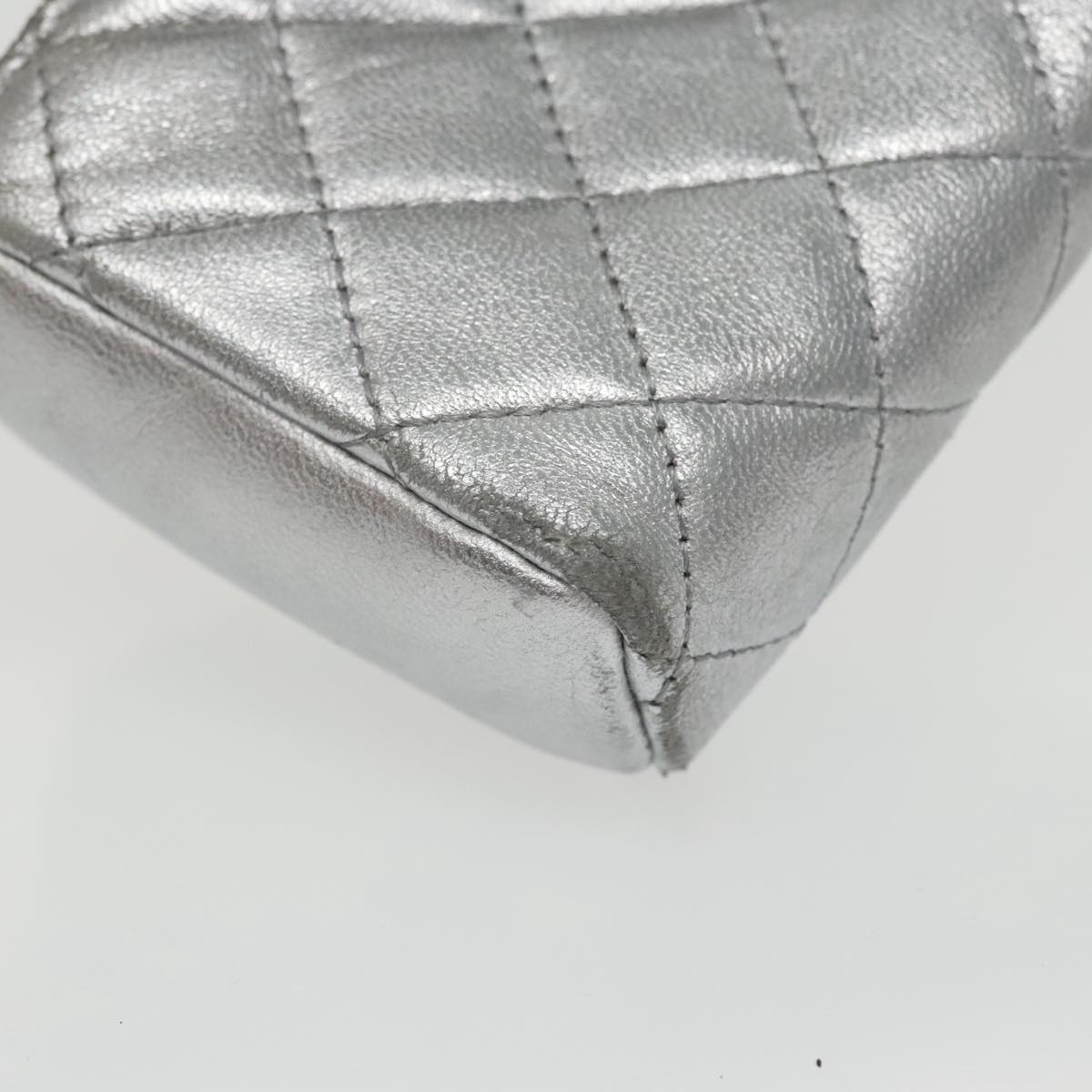 CHANEL Pouch Lamb Skin Silver CC 100726