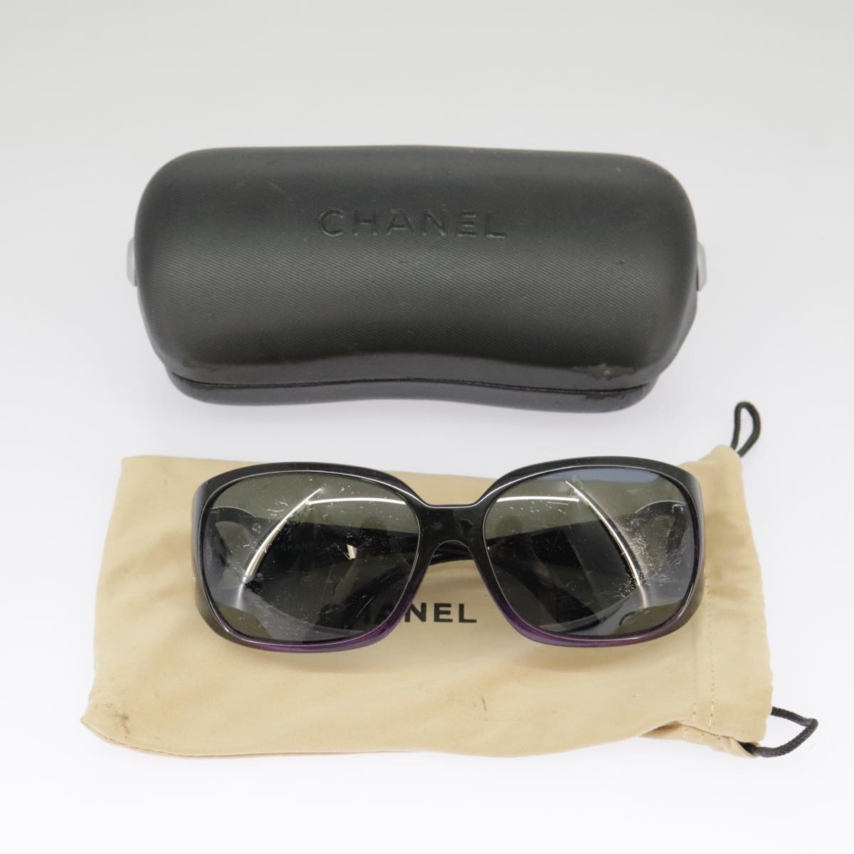 CHANEL Sunglasses plastic Black CC 101116