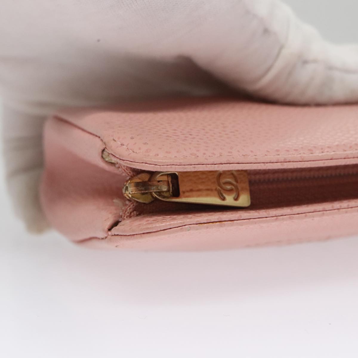 CHANEL Pouch Caviar Skin Pink Gold CC 101855