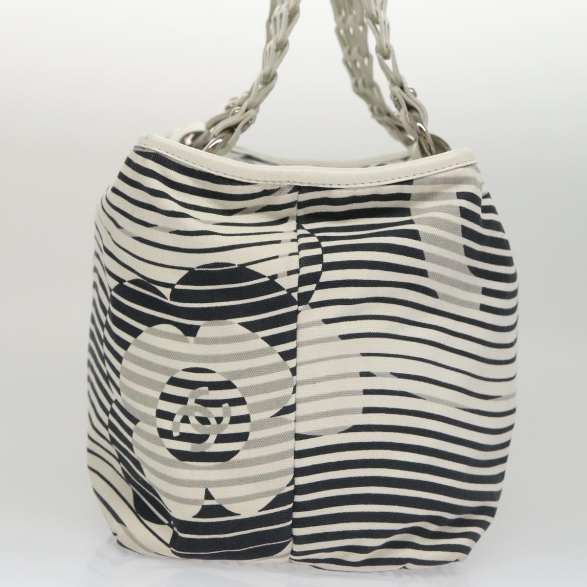 CHANEL Camelia Tote Bag Canvas White Black CC 101996