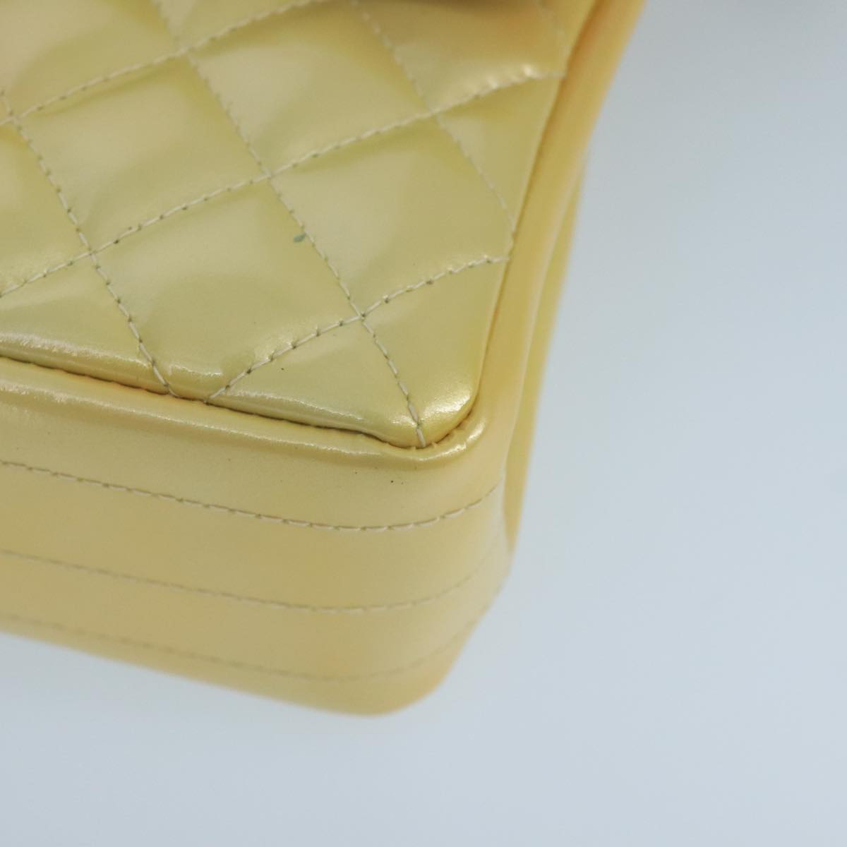 CHANEL Matelasse Hand Bag Patent leather Yellow CC 102023A