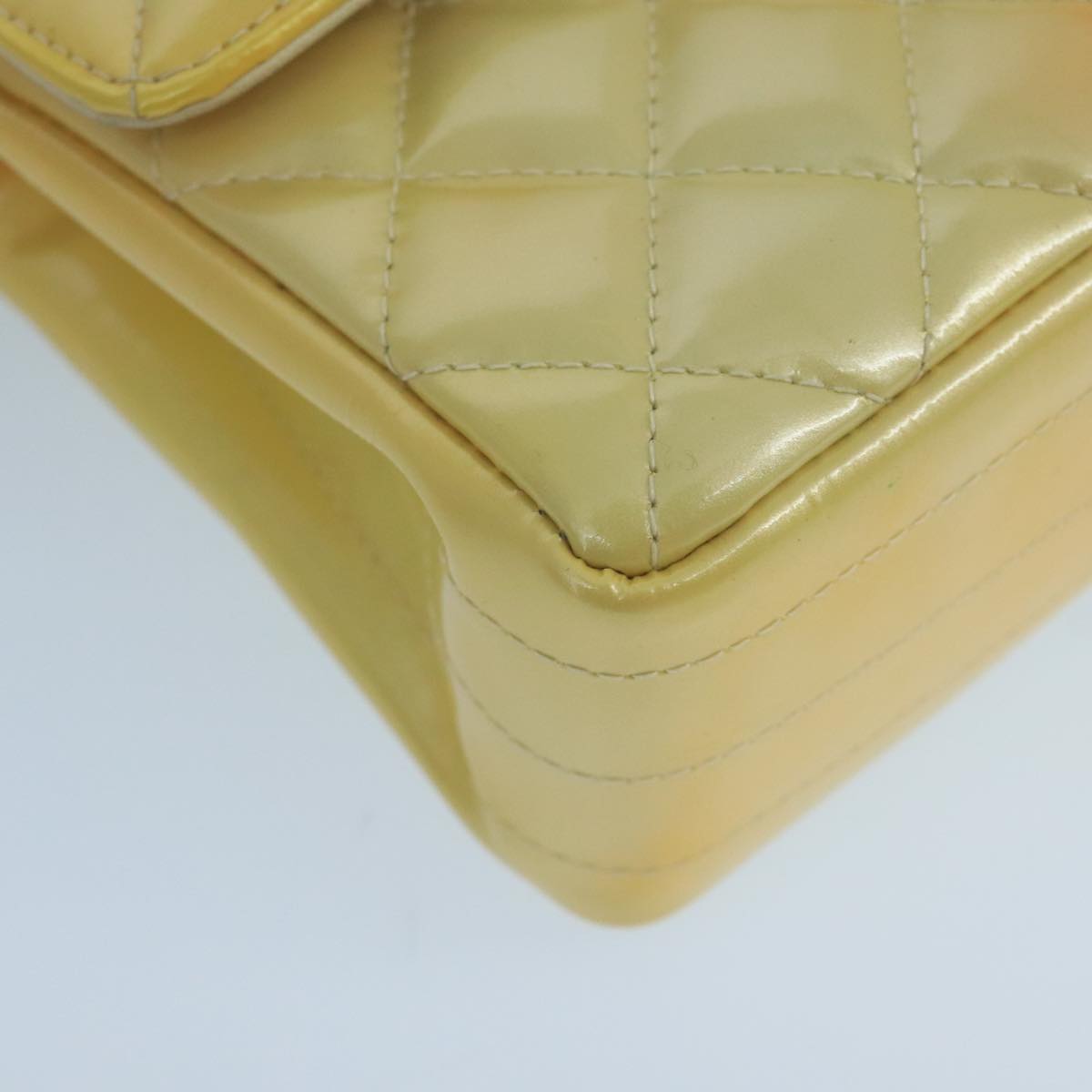 CHANEL Matelasse Hand Bag Patent leather Yellow CC 102023A