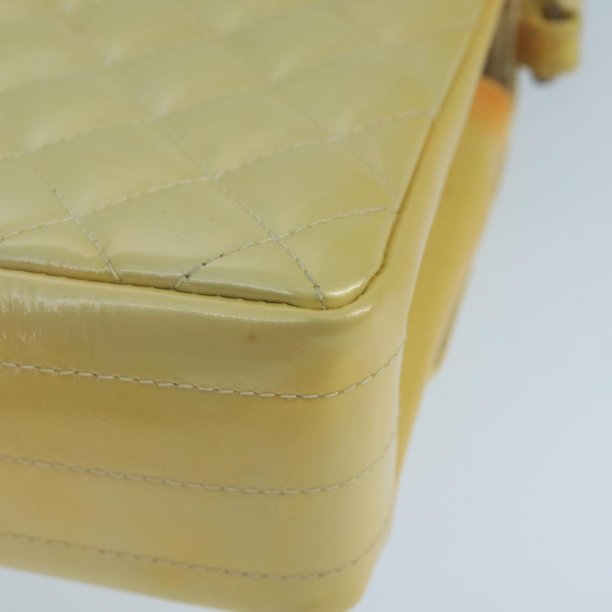 CHANEL Matelasse Hand Bag Patent leather Yellow CC 102023A
