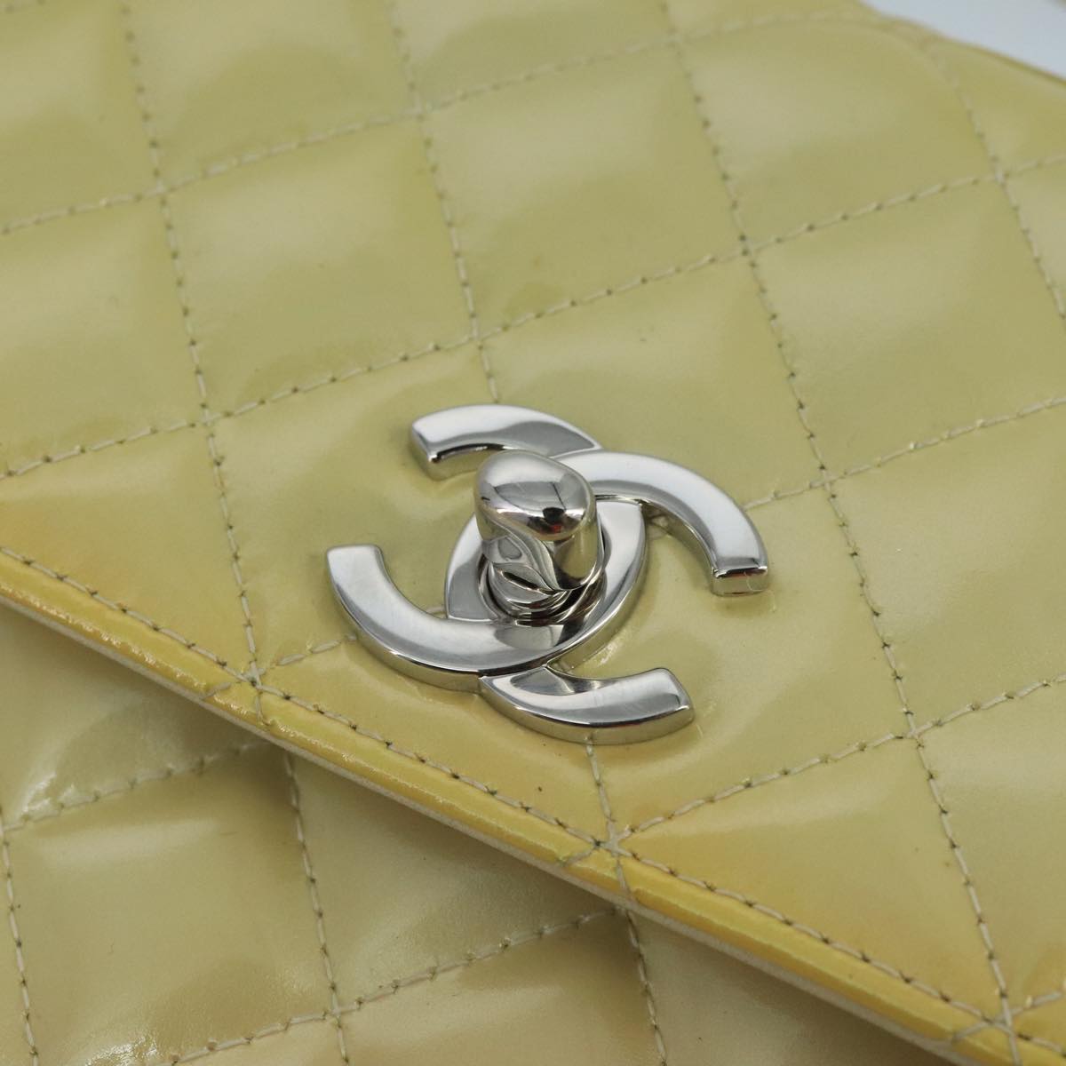 CHANEL Matelasse Hand Bag Patent leather Yellow CC 102023A