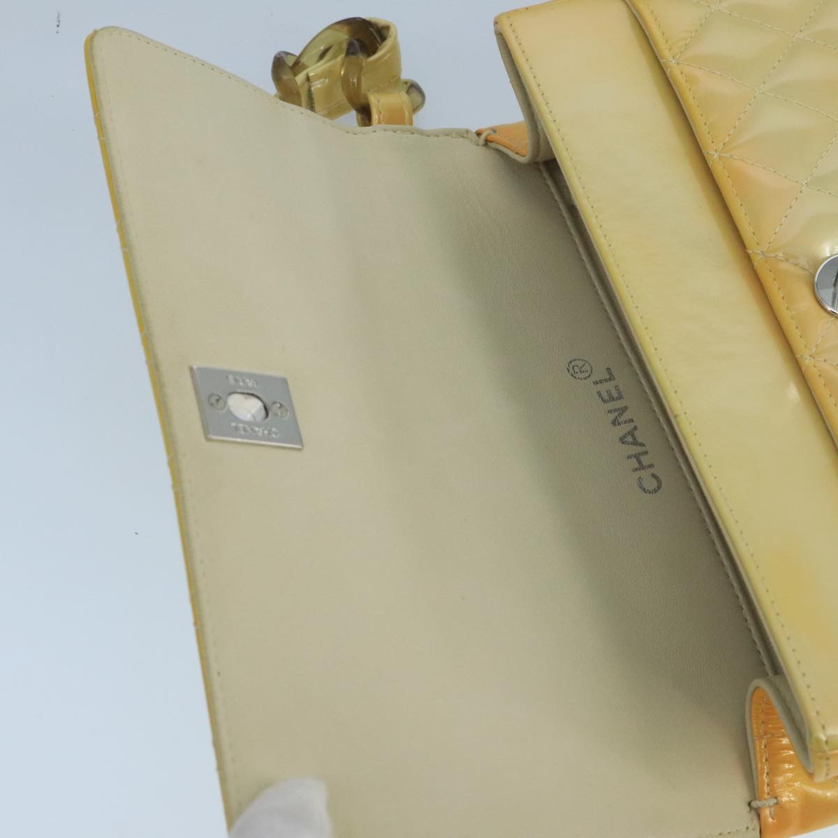 CHANEL Matelasse Hand Bag Patent leather Yellow CC 102023A