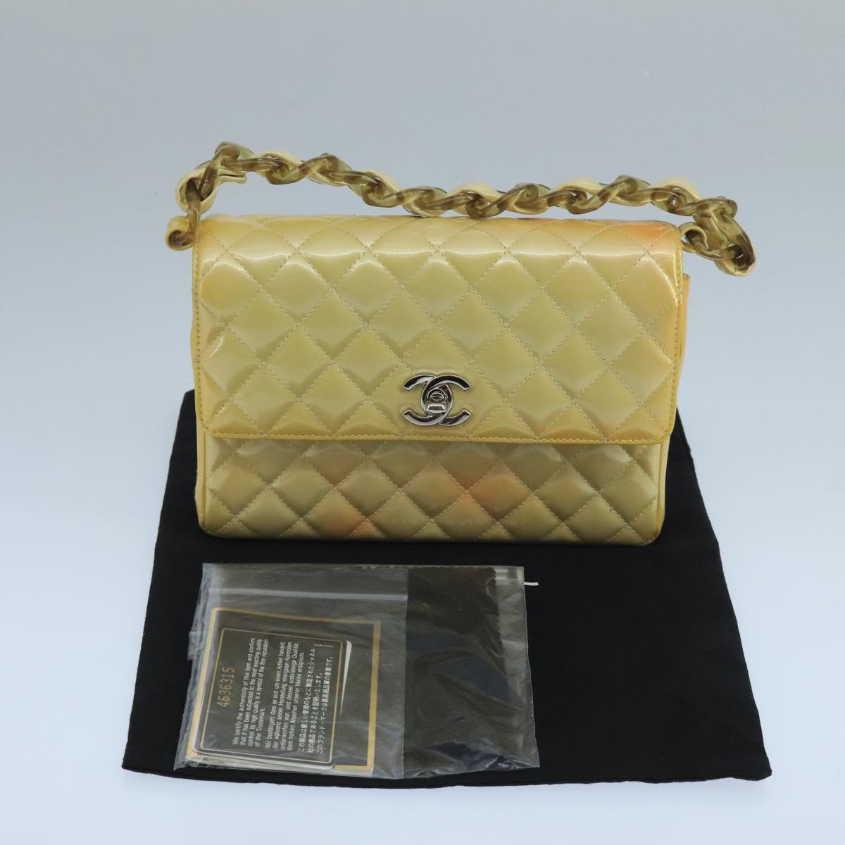 CHANEL Matelasse Hand Bag Patent leather Yellow CC 102023A
