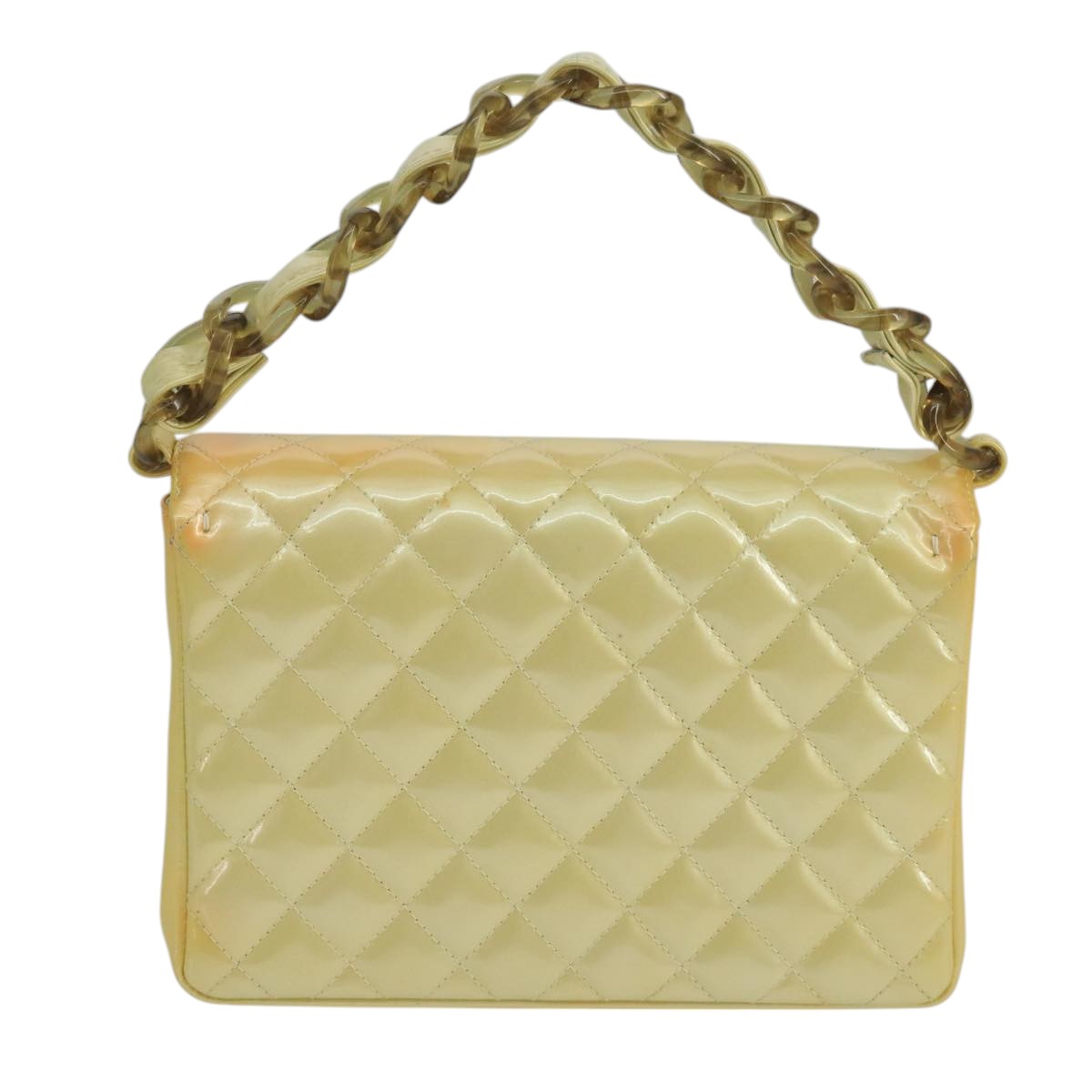CHANEL Matelasse Hand Bag Patent leather Yellow CC 102023A