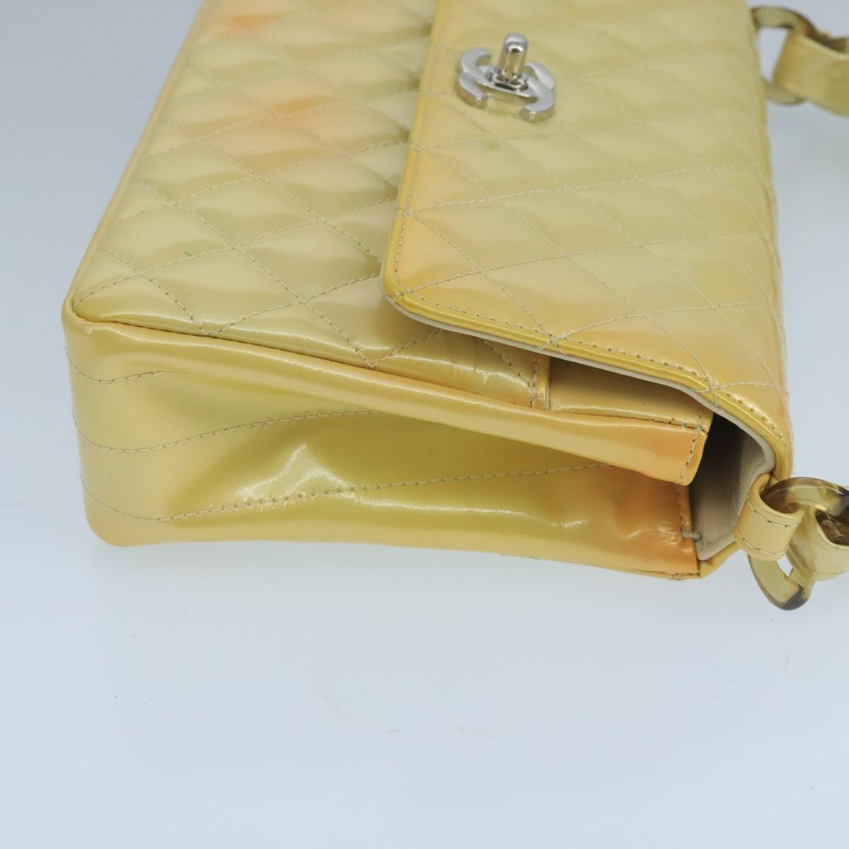 CHANEL Matelasse Hand Bag Patent leather Yellow CC 102023A