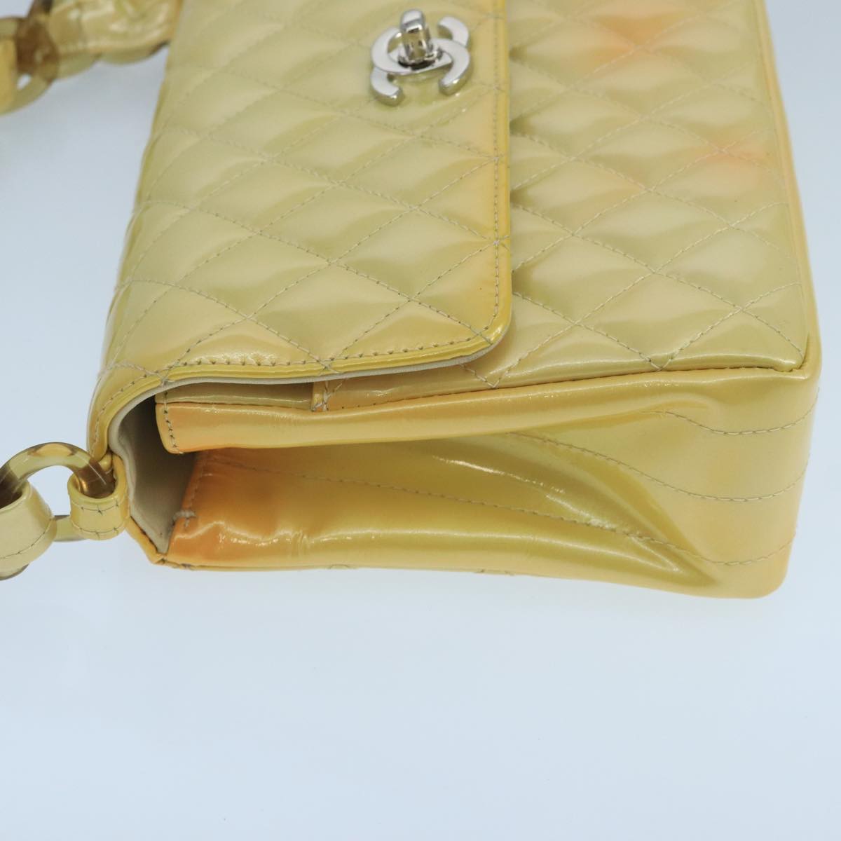 CHANEL Matelasse Hand Bag Patent leather Yellow CC 102023A