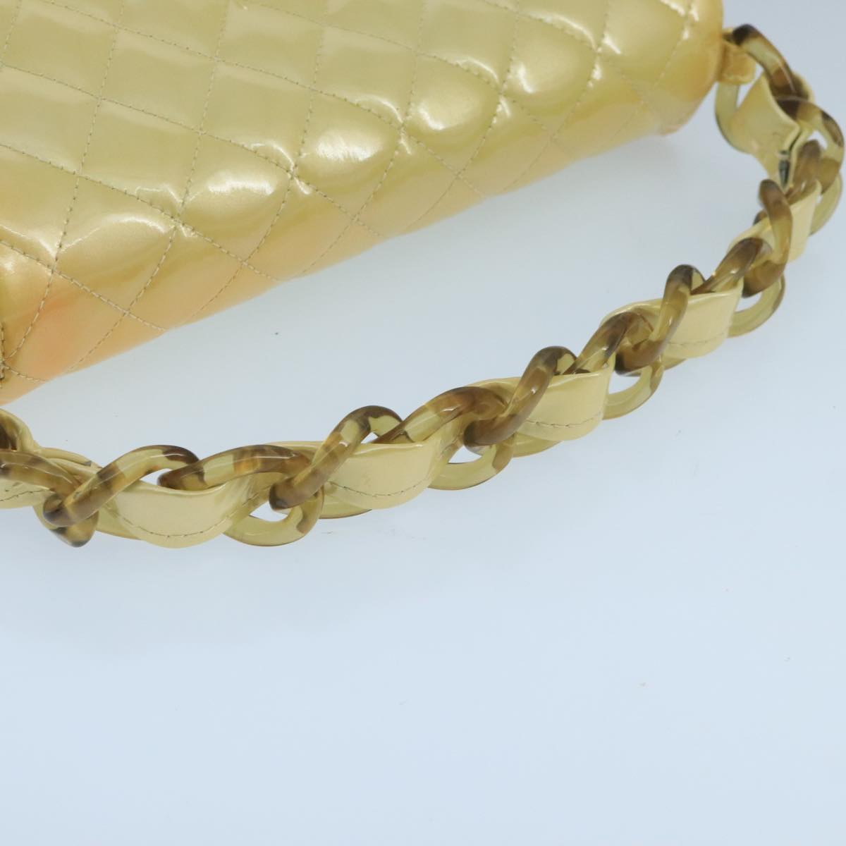 CHANEL Matelasse Hand Bag Patent leather Yellow CC 102023A
