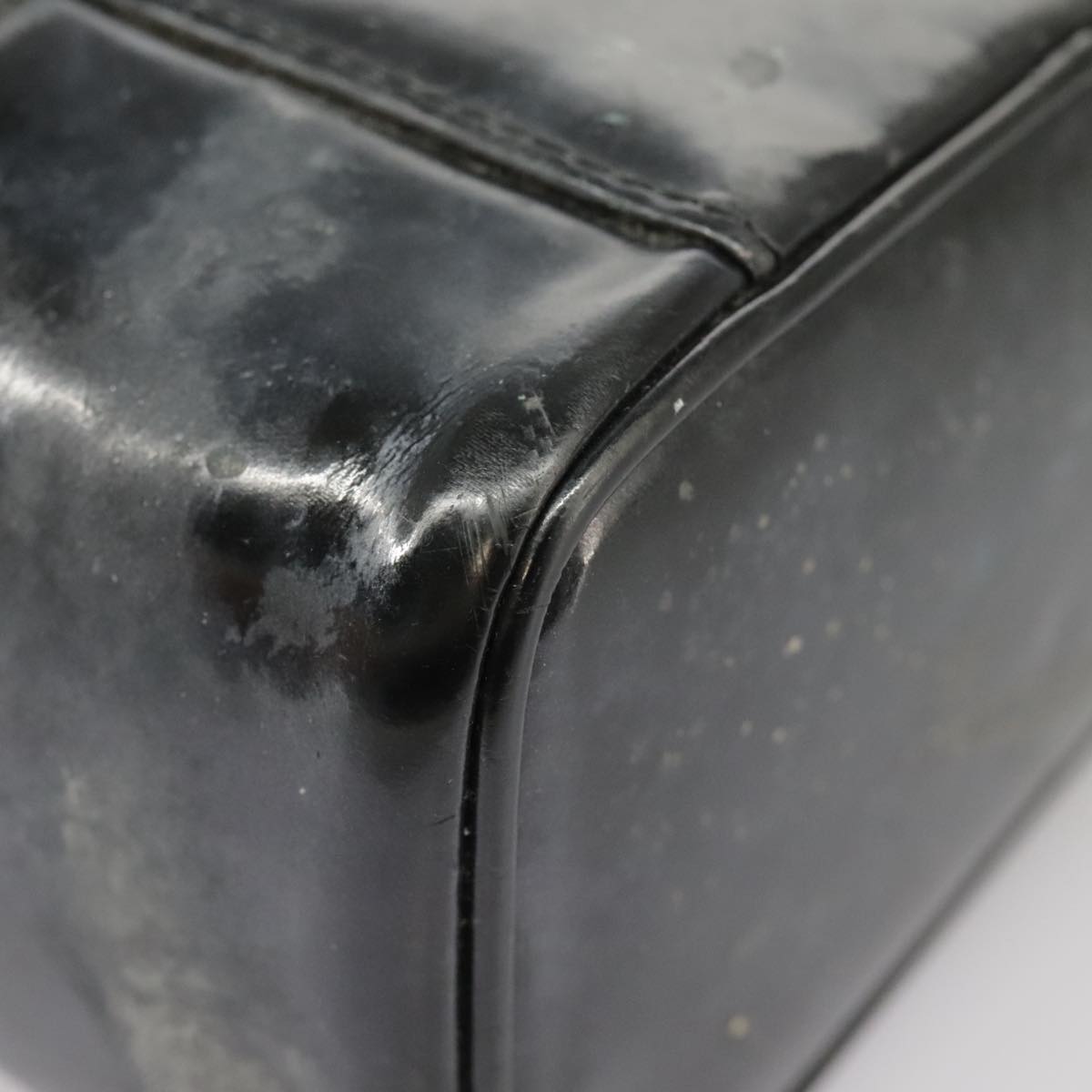 CHANEL Vanity Hand Bag Patent leather Black Gold CC 102205