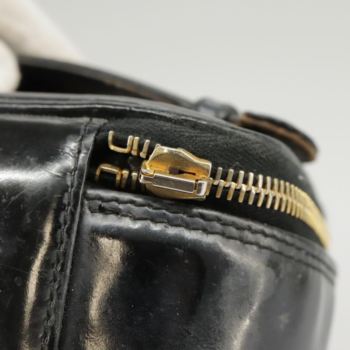 CHANEL Vanity Hand Bag Patent leather Black Gold CC 102205
