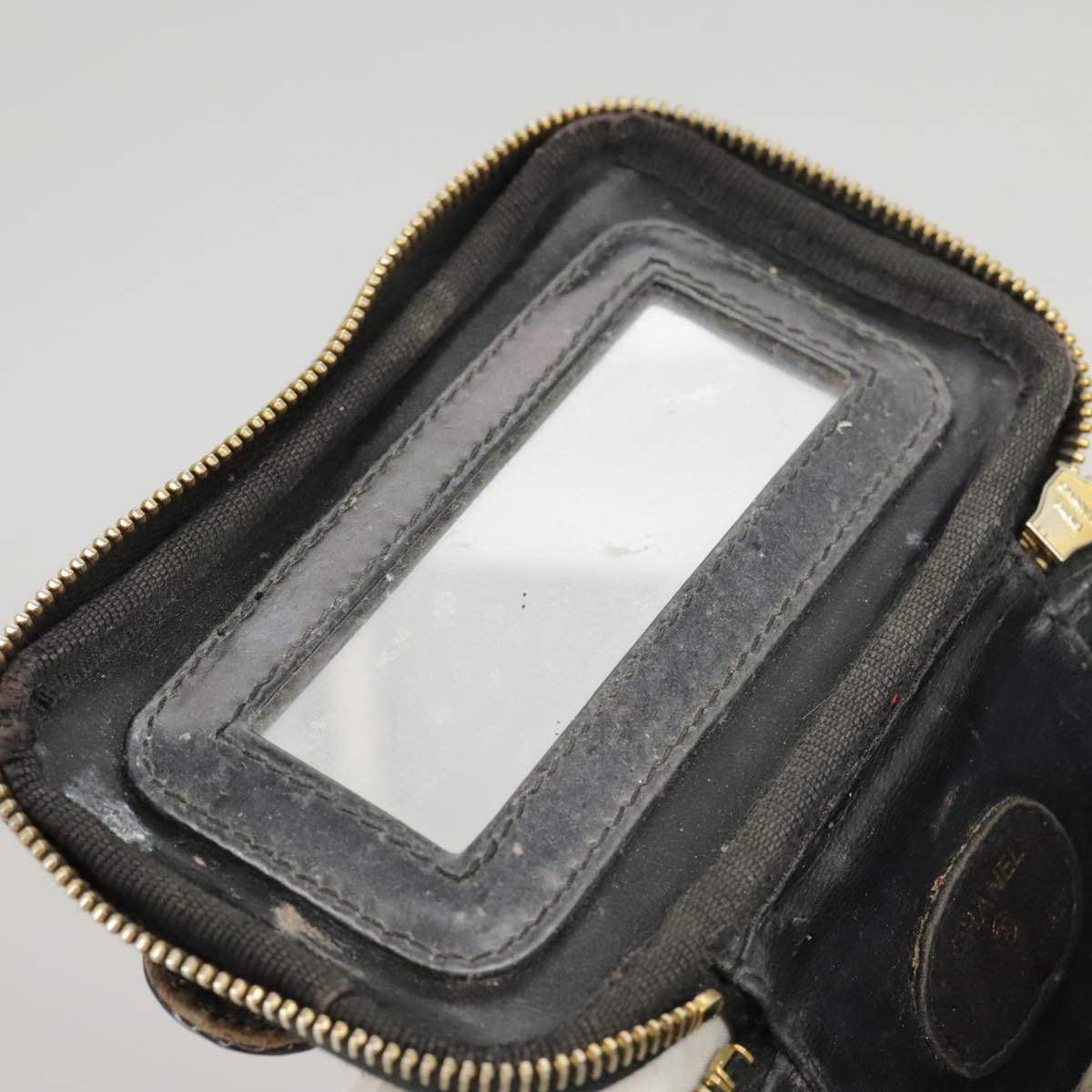 CHANEL Vanity Hand Bag Patent leather Black Gold CC 102205