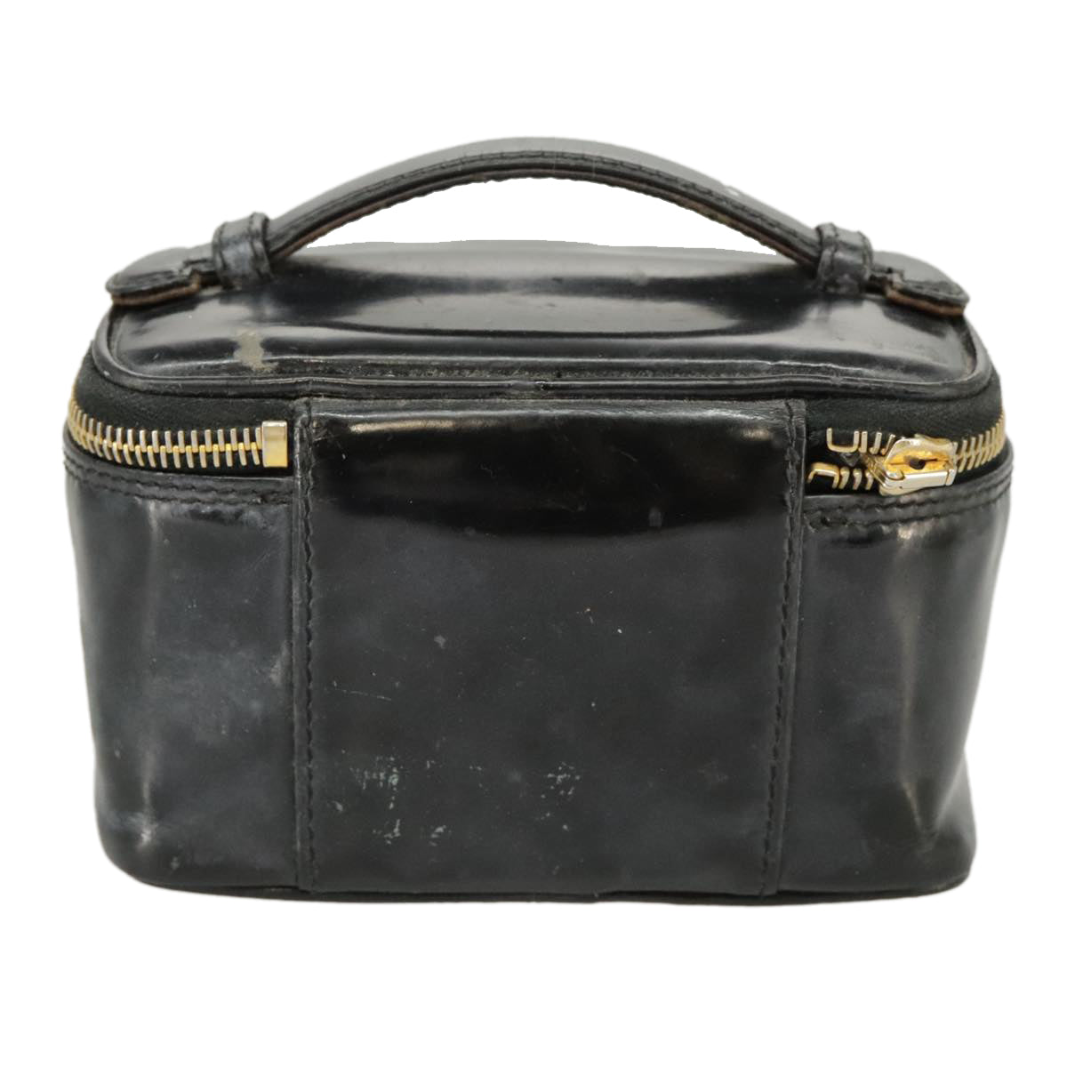 CHANEL Vanity Hand Bag Patent leather Black Gold CC 102205