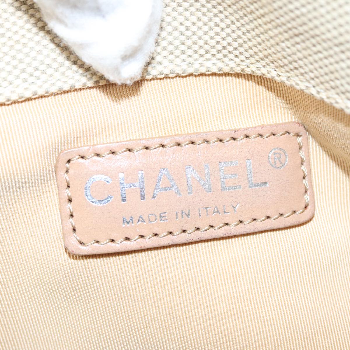 CHANEL Camelia Hand Bag Canvas Beige Silver CC 102317