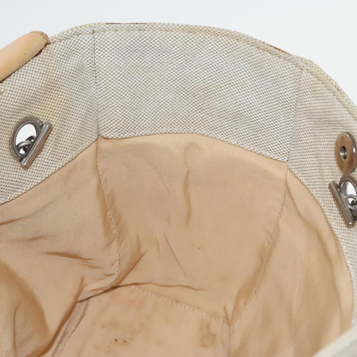 CHANEL Camelia Hand Bag Canvas Beige Silver CC 102317