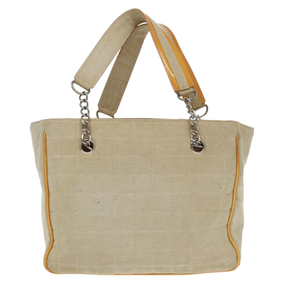 CHANEL Camelia Hand Bag Canvas Beige Silver CC 102317