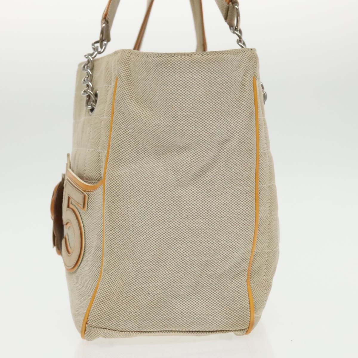 CHANEL Camelia Hand Bag Canvas Beige Silver CC 102317