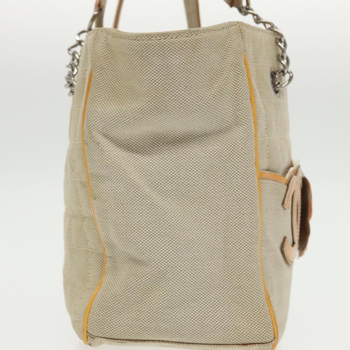 CHANEL Camelia Hand Bag Canvas Beige Silver CC 102317