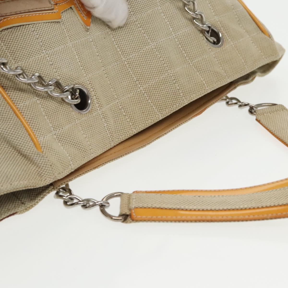 CHANEL Camelia Hand Bag Canvas Beige Silver CC 102317