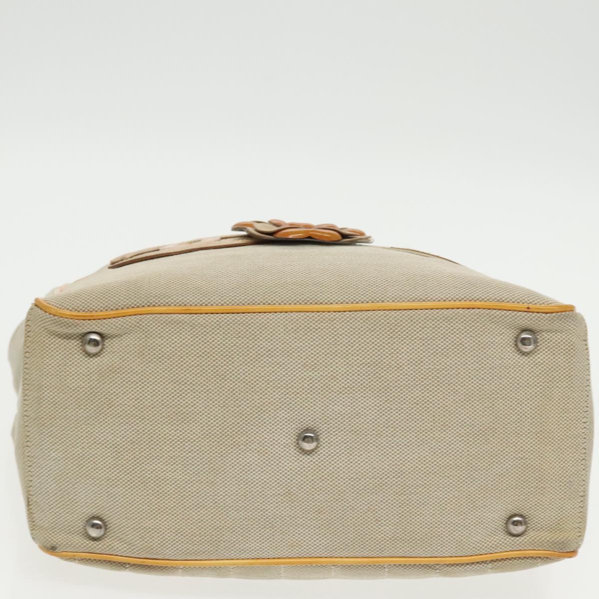 CHANEL Camelia Hand Bag Canvas Beige Silver CC 102317