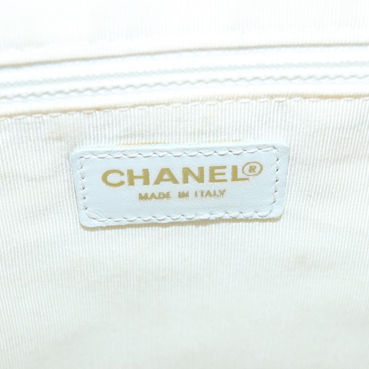CHANEL Matelasse Wild Stitch Hand Bag Leather White Gold CC 102622