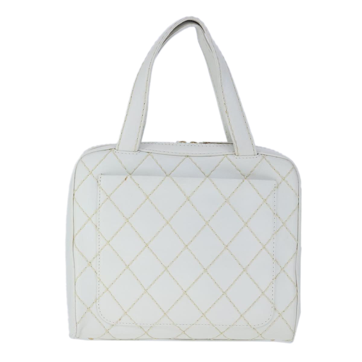 CHANEL Matelasse Wild Stitch Hand Bag Leather White Gold CC 102622