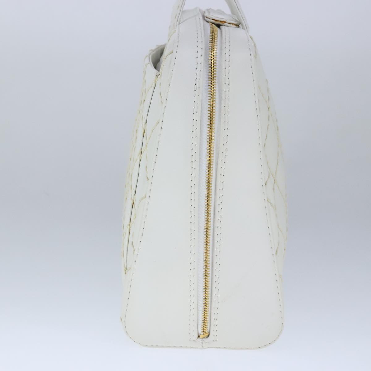 CHANEL Matelasse Wild Stitch Hand Bag Leather White Gold CC 102622