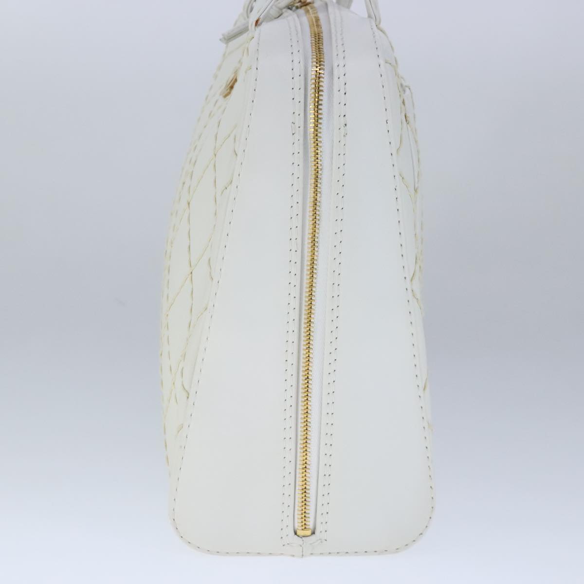 CHANEL Matelasse Wild Stitch Hand Bag Leather White Gold CC 102622
