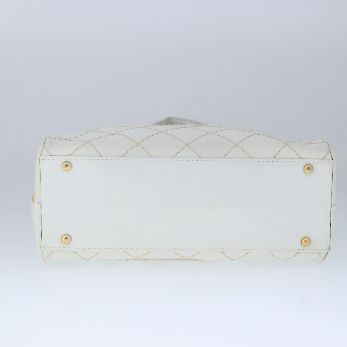 CHANEL Matelasse Wild Stitch Hand Bag Leather White Gold CC 102622