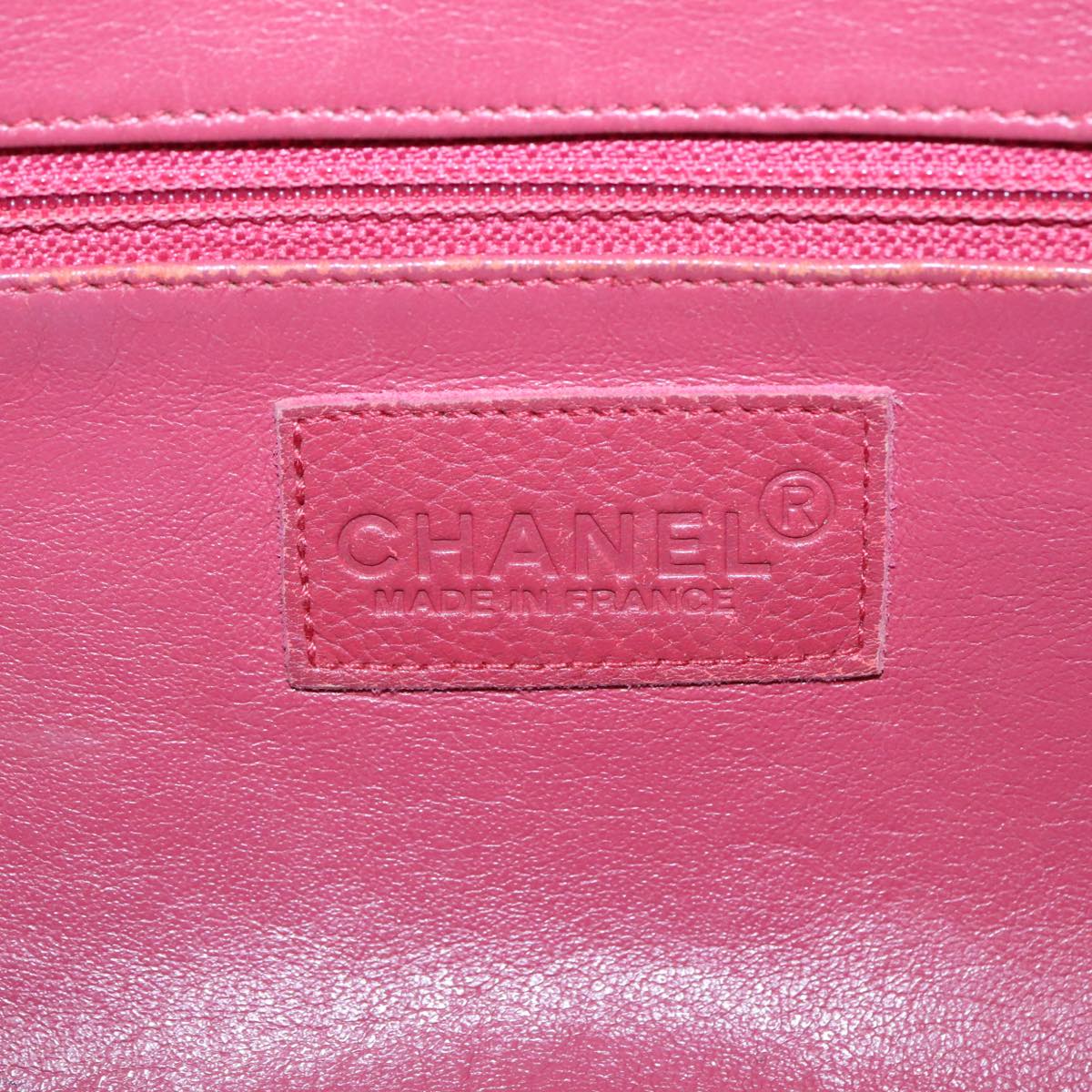 CHANEL Boston Bag Leather Red Silver CC 102690